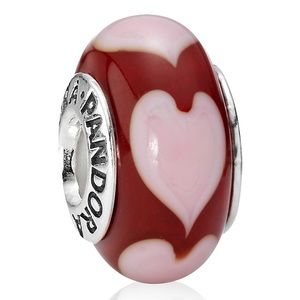 Pandora red love murano glass bead